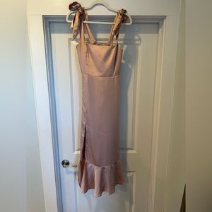 Show Me Your Mumu “Claire” Midi Dress. Color “Rose Gold”. Material “Luxe Satin”